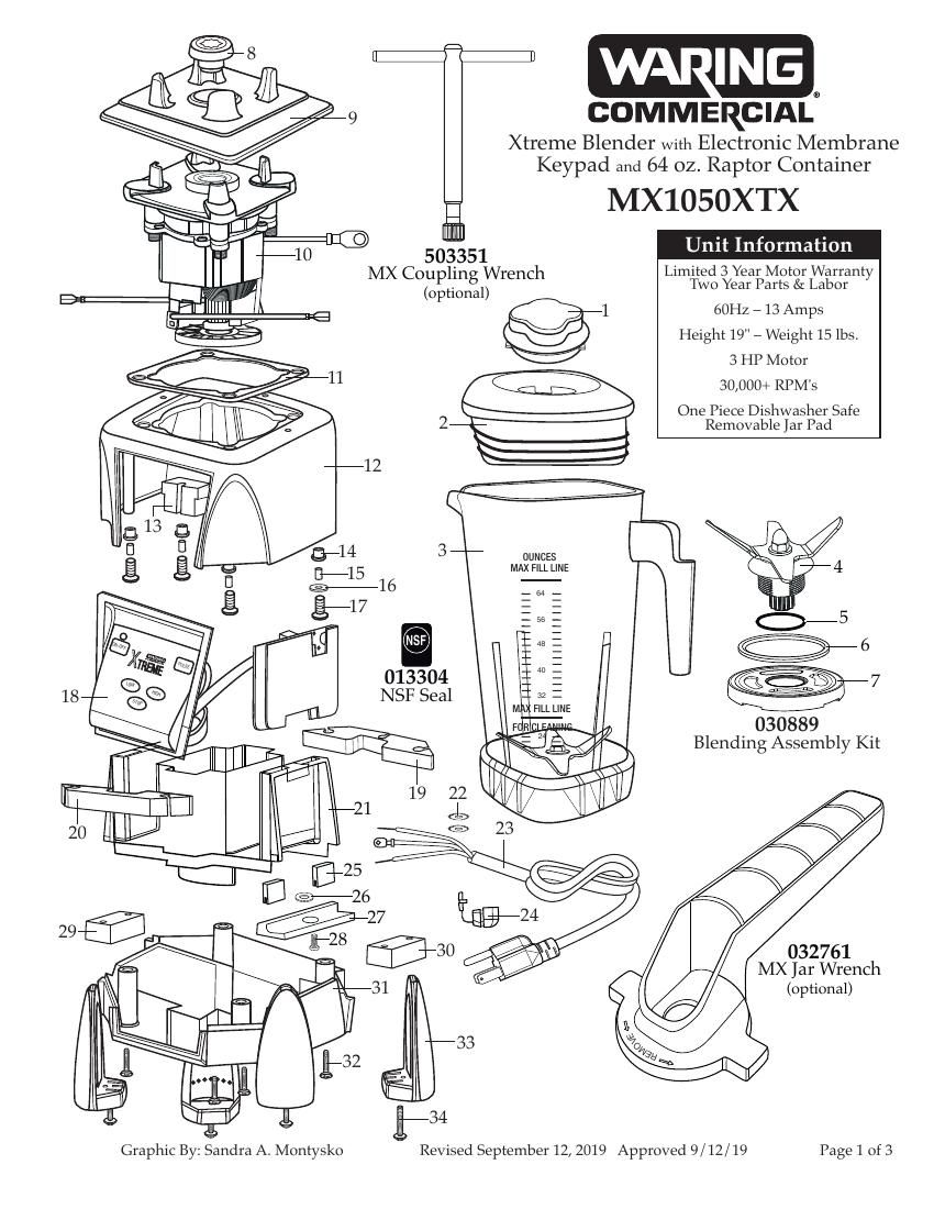 Деталировка Waring MX1050XTSEE