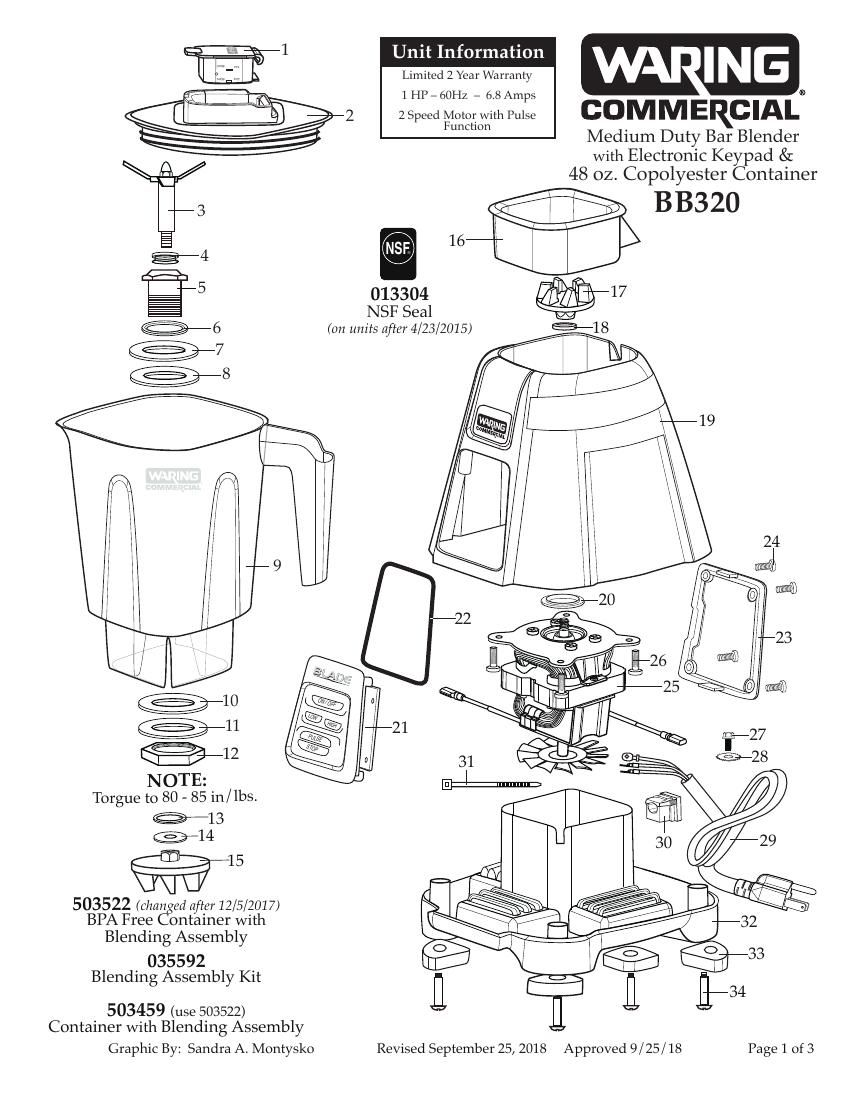 Деталировка Waring BB320SE