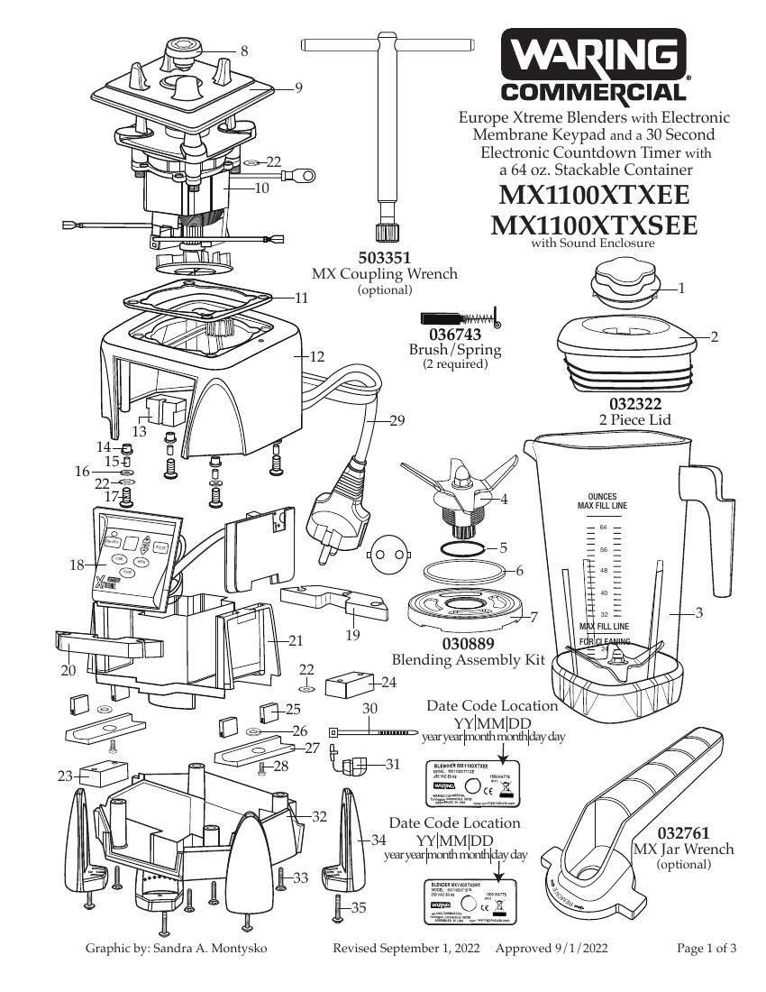 Деталировка Waring MX1100XTXEE