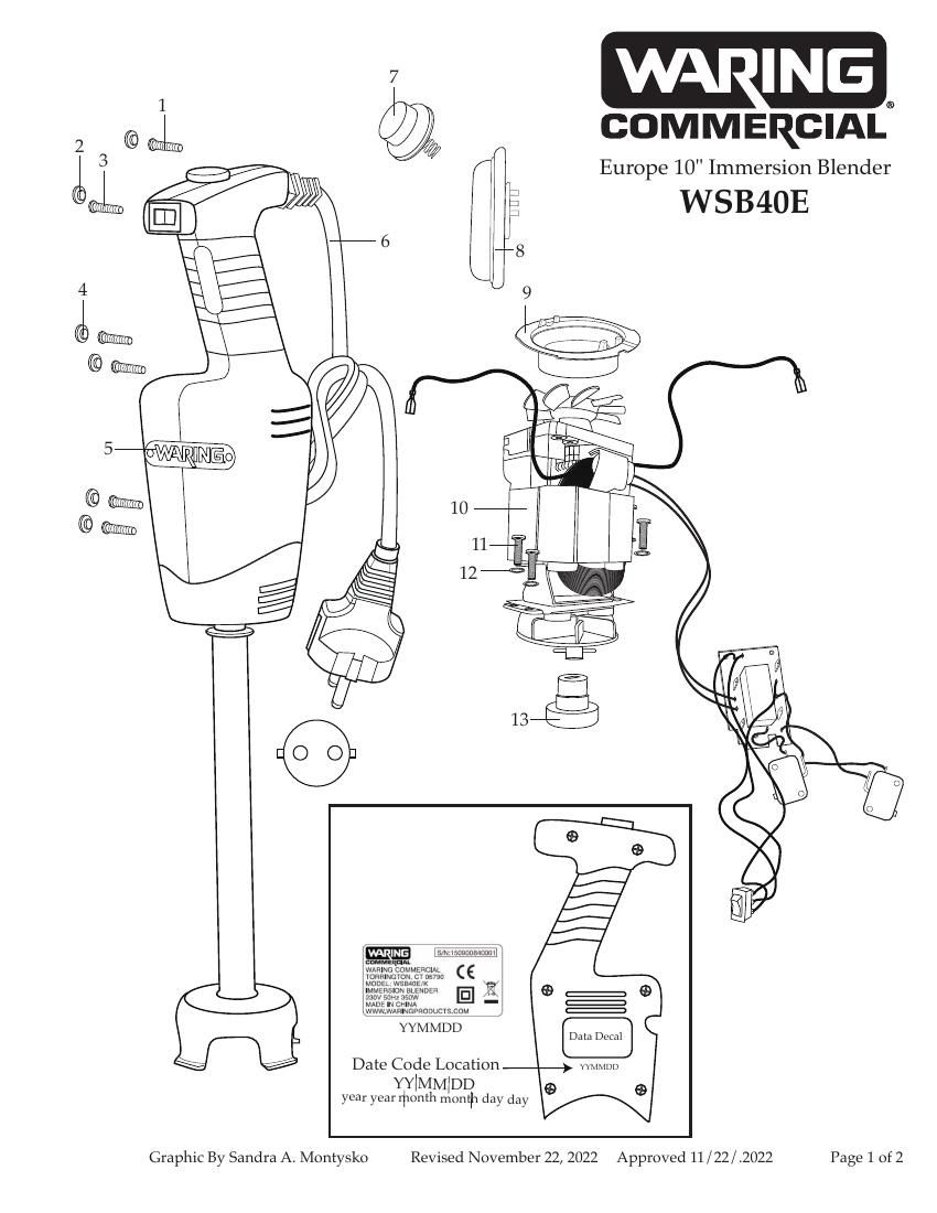 Деталировка Waring WSB40E