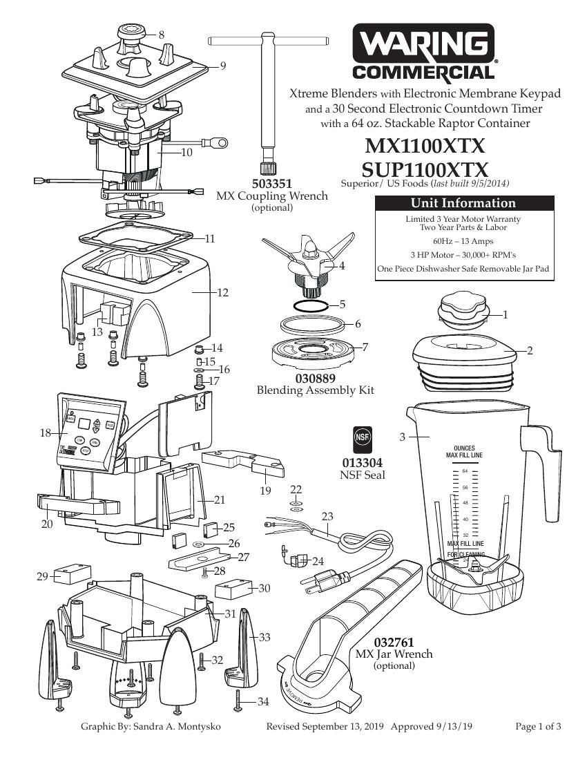 Деталировка Waring MX1100XTPEE