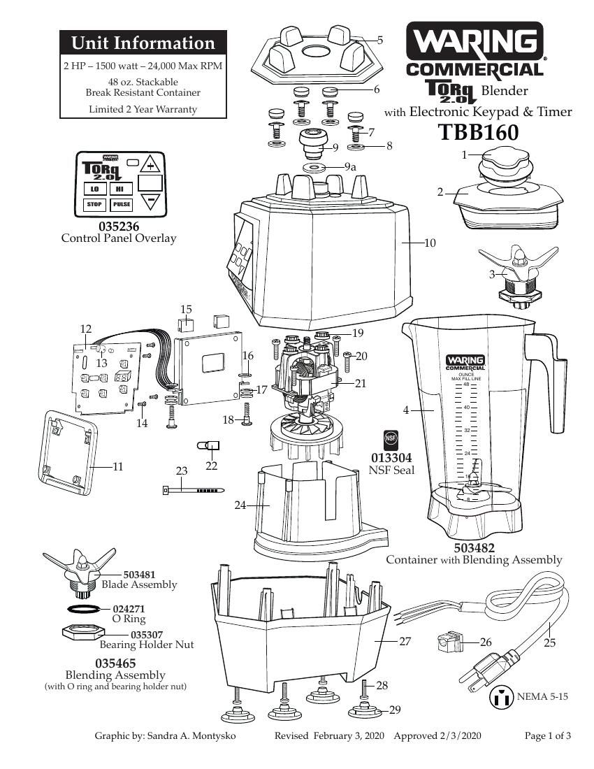 Деталировка Waring TBB160P6E