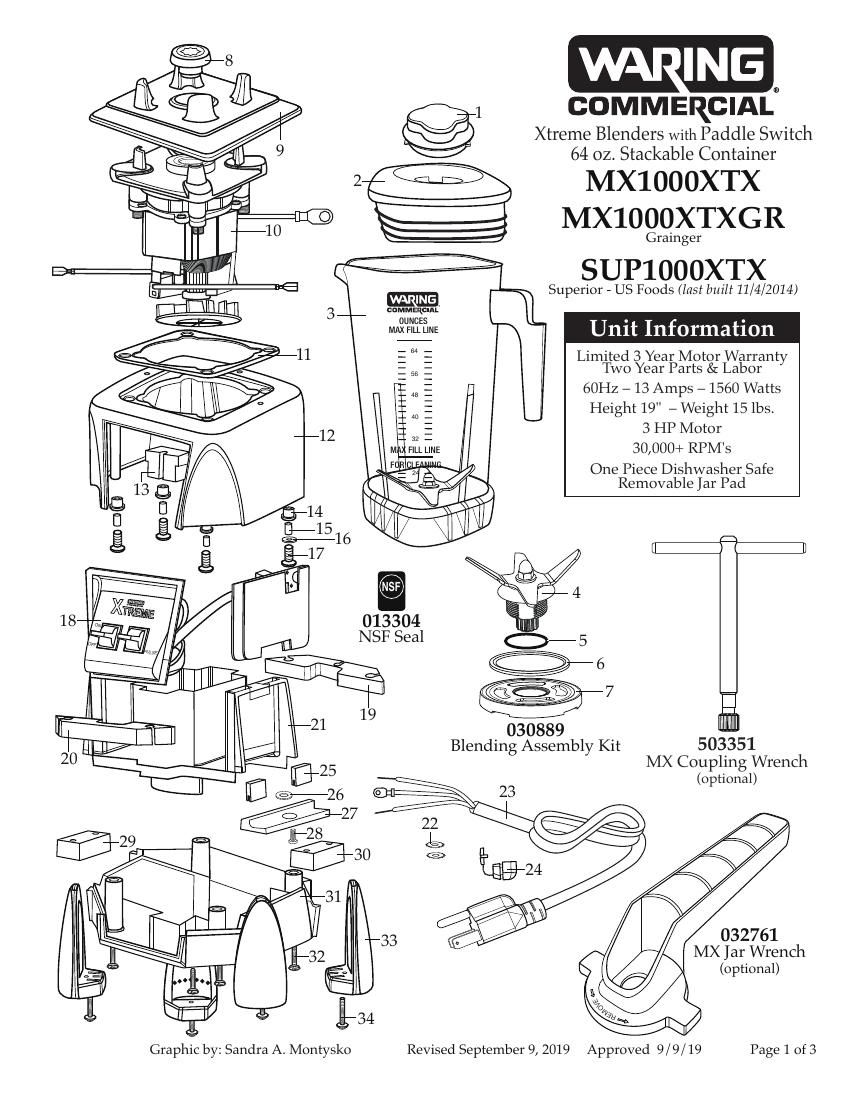 Деталировка Waring MX1000XTPEE