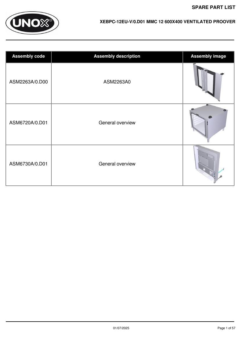 Деталировка Unox XEBPC-08EU-V