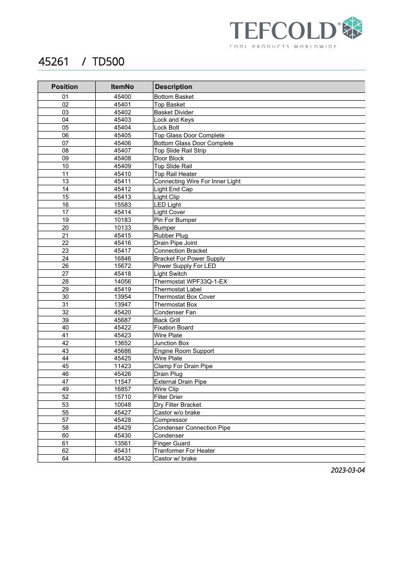 Деталировка Tefcold TD500