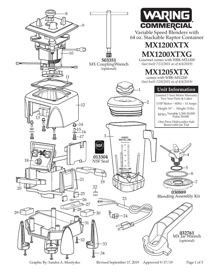 Деталировка Waring MX1200XTSEE