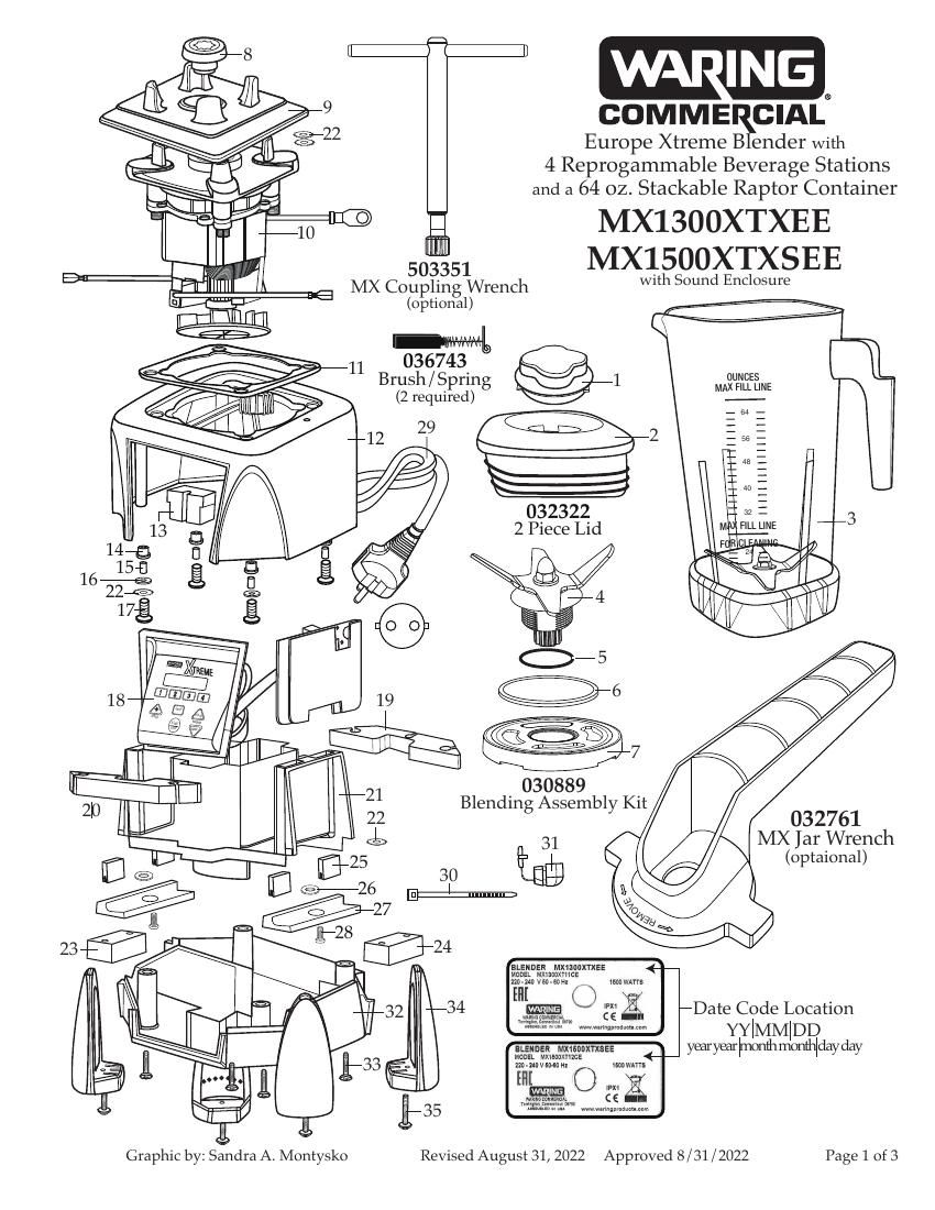 Деталировка Waring MX1500XTXSEE
