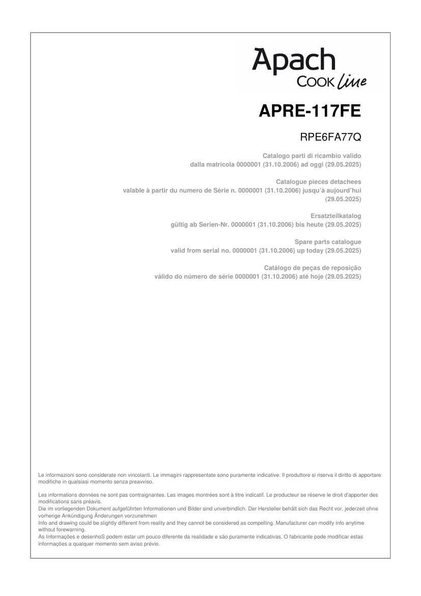 Деталировка Apach Cook Line APRE-117FE/PL