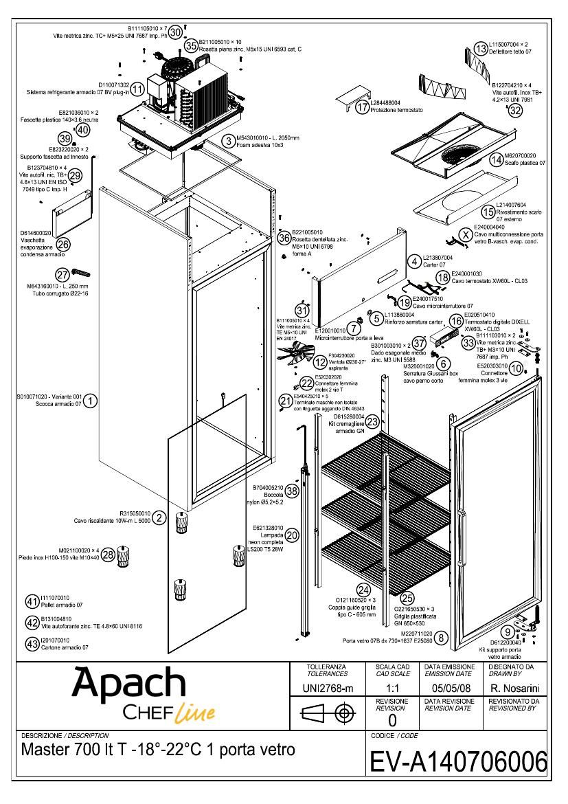 Деталировка Apach Chef Line LCFM70MGL СО СТЕКЛЯННОЙ ДВЕРЬЮ