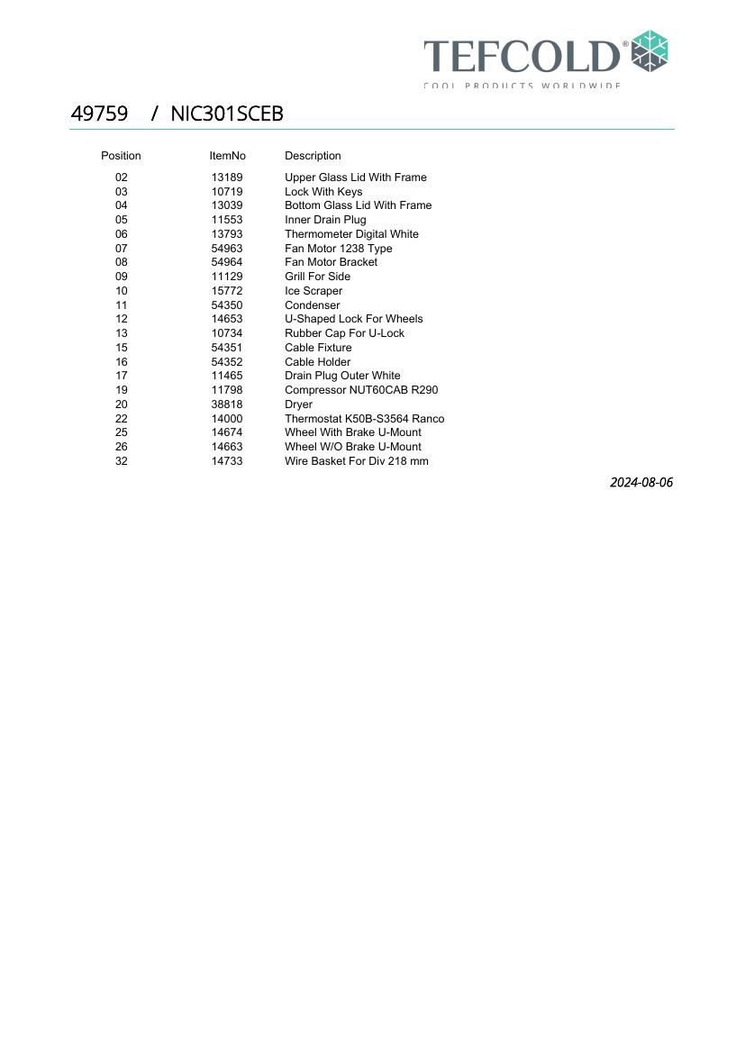 Деталировка Tefcold NIC301SCEB