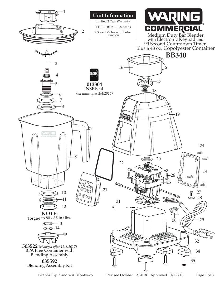 Деталировка Waring BB340SE