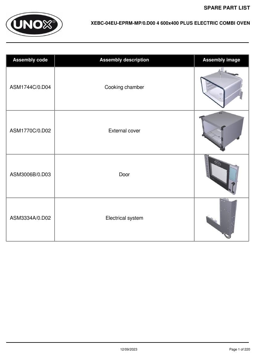 Деталировка Unox XEBC-04EU-EPRM-MP