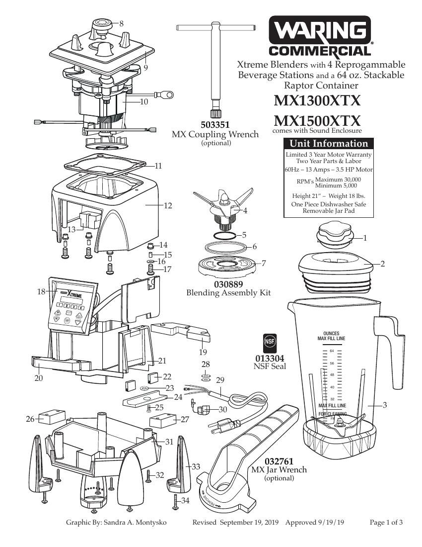 Деталировка Waring MX1500XTXEE