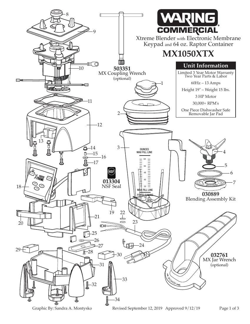 Деталировка Waring MX1050XTPEE