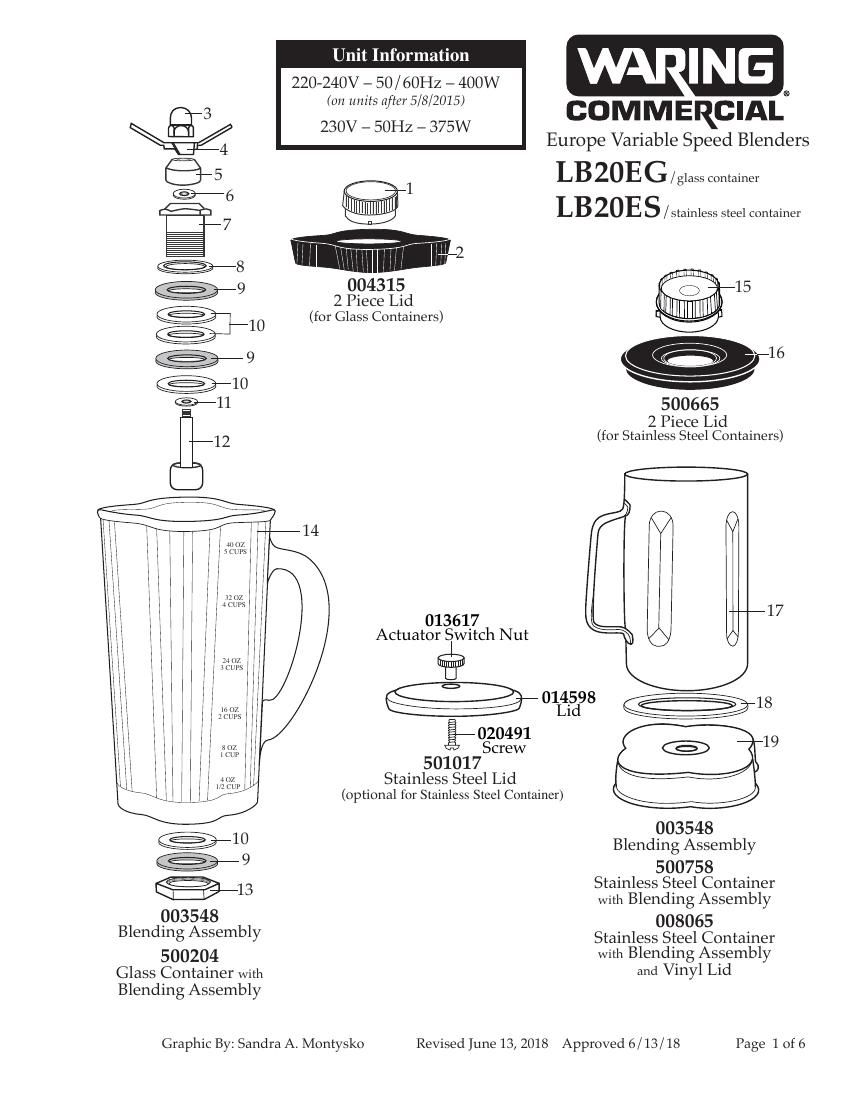 Деталировка Waring LB20EG