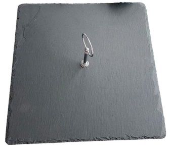 Блюдо для подачи MGprof 30*30см h=0,7см черное сланец с ручкой