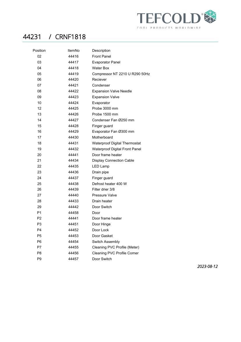 Деталировка Tefcold CRNF1818