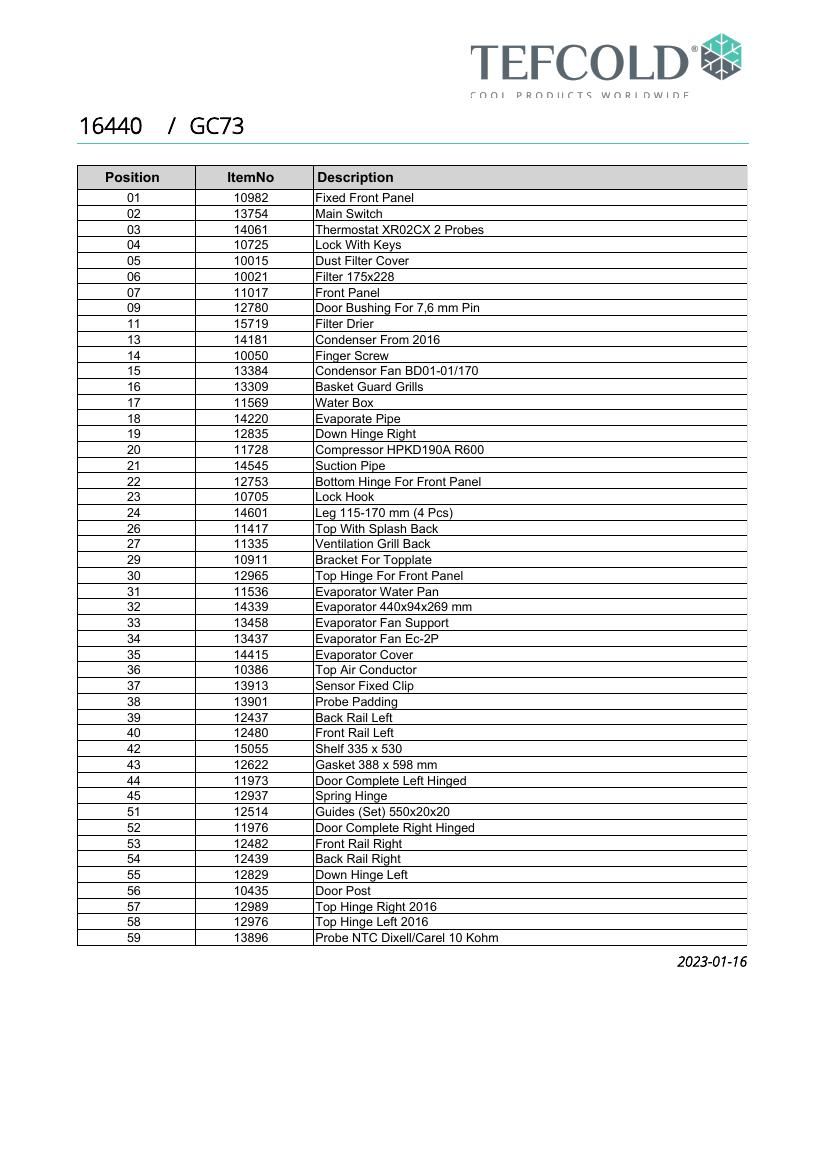 Деталировка Tefcold GC73
