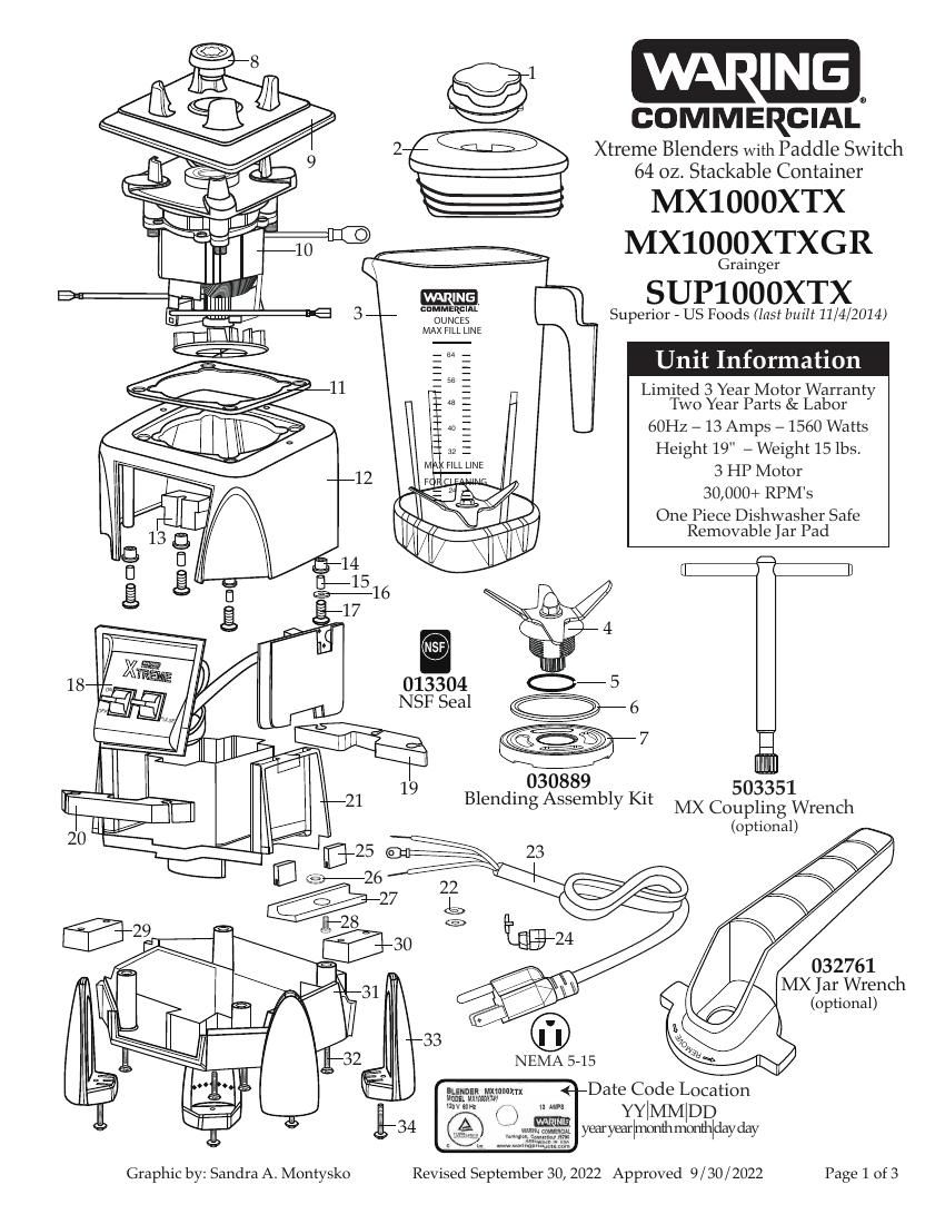 Деталировка Waring MX1000XTXEE
