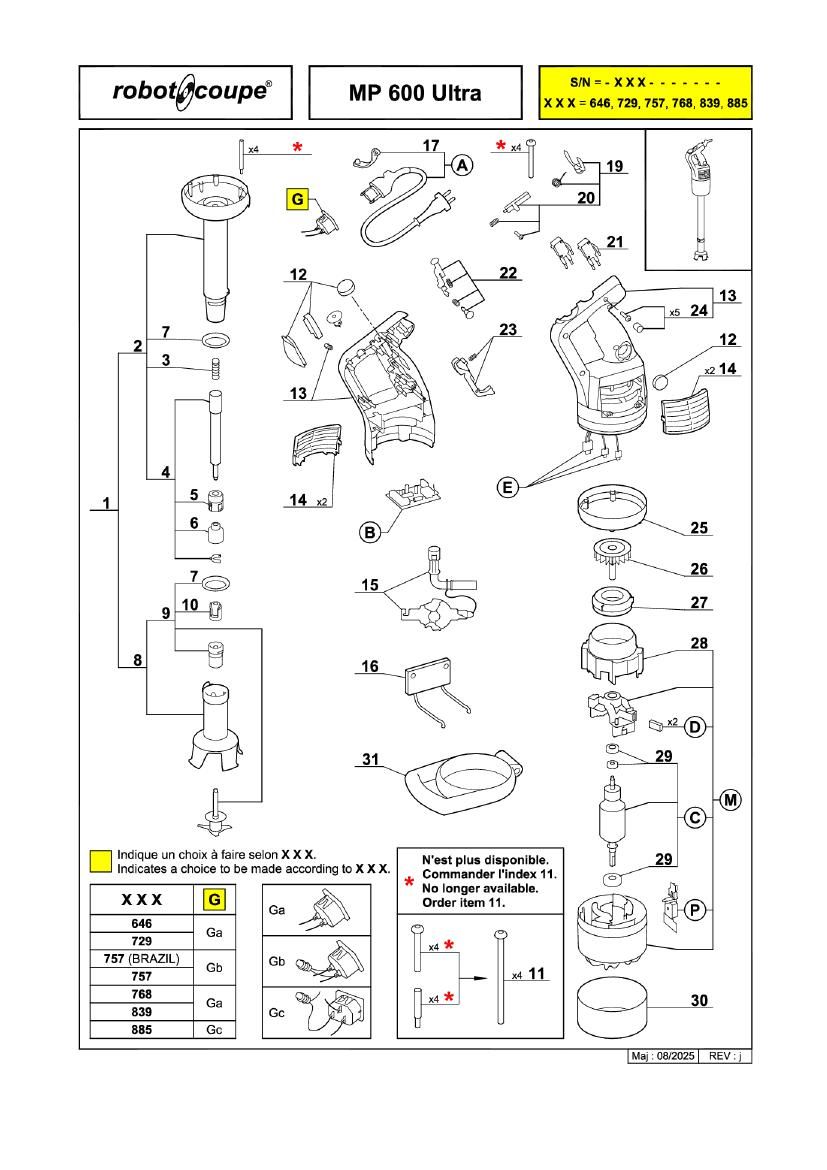 Деталировка Robot Coupe MP600 34830LH