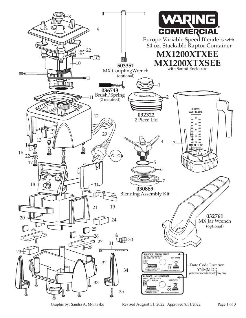 Деталировка Waring MX1200XTXEE