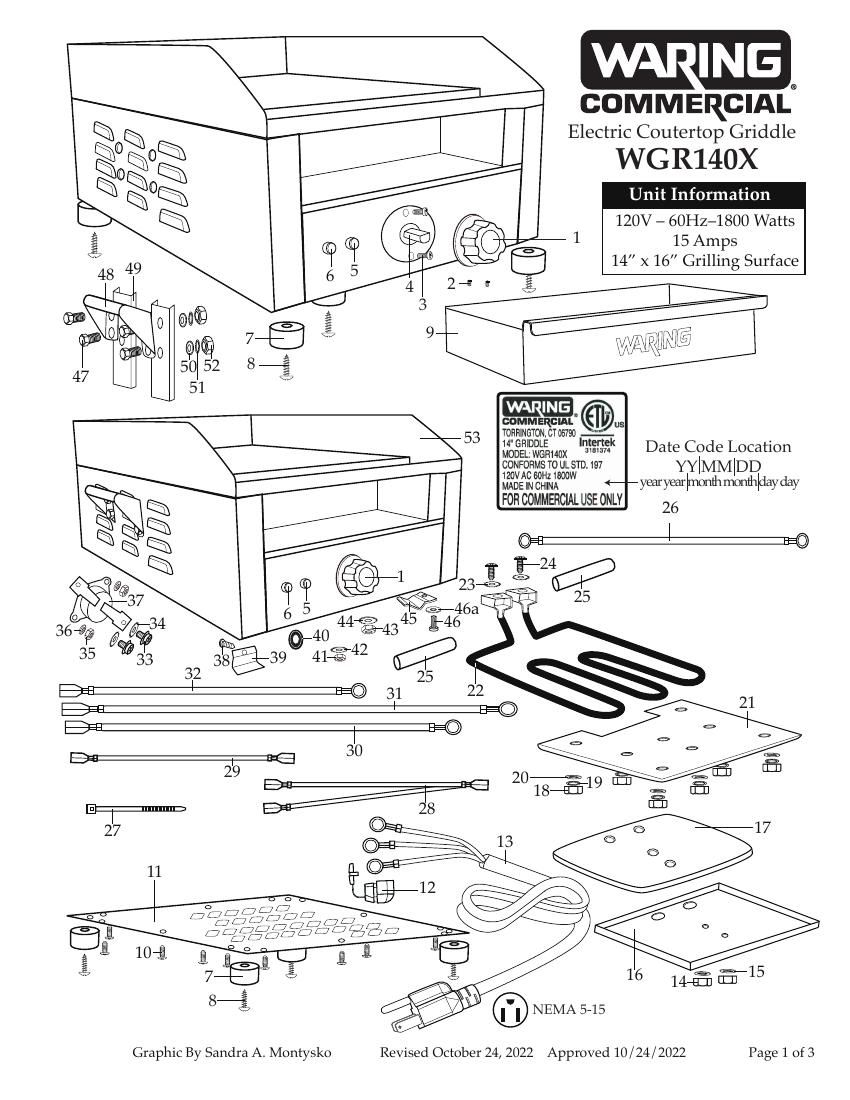 Деталировка Waring WGR140E
