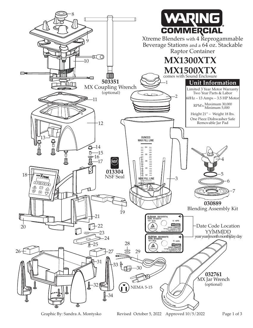 Деталировка Waring MX1300XTXEE