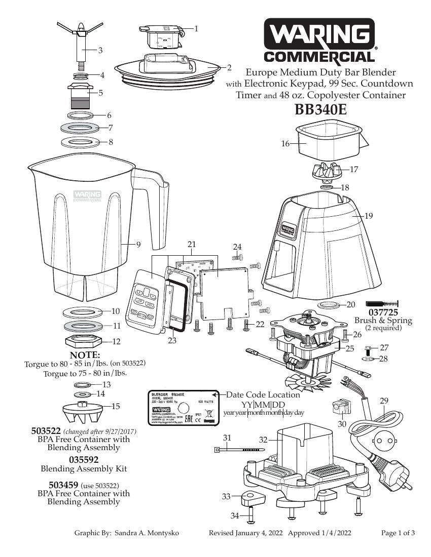 Деталировка Waring BB340E