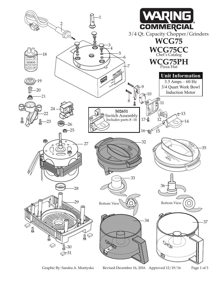 Деталировка Waring WCG75E