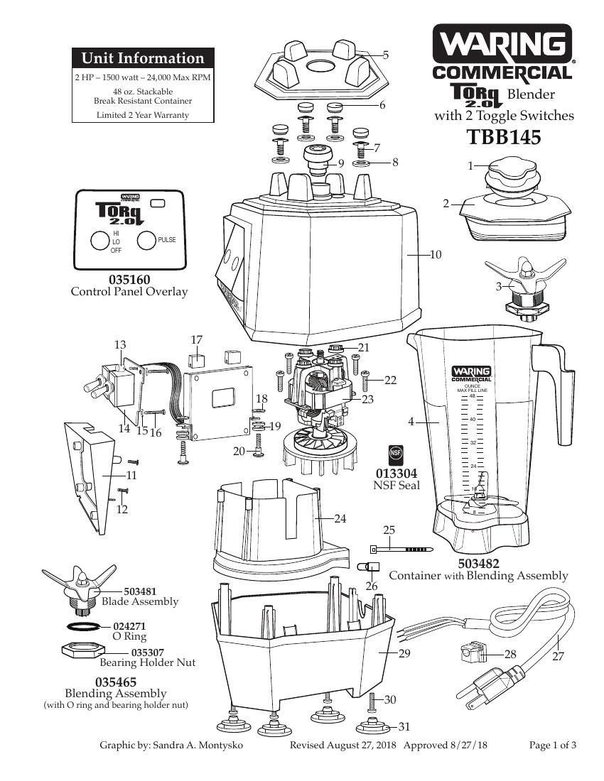 Деталировка Waring TBB145S6E