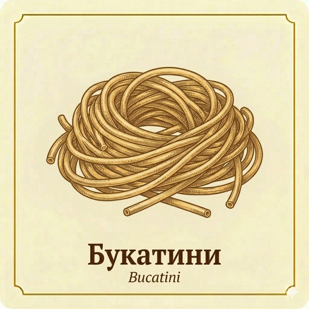 Букатини - длинные трубочки пасты с отверстием