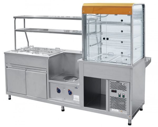 Прилавок-витрина холодильный мармитный универсальный ПВХМ-70КМУ "красное золото"