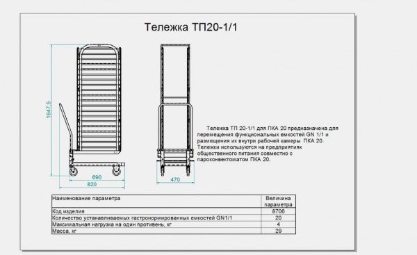 Тележка Abat для пароконвектомата ТП 20-1/1