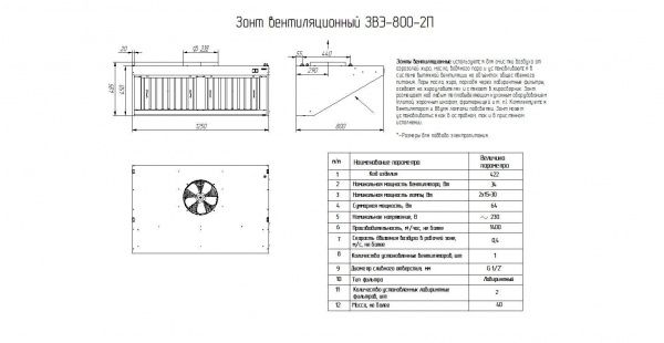 Зонт вентиляционный Abat ЗВЭ-800-2-П (1250x800x450 мм)
