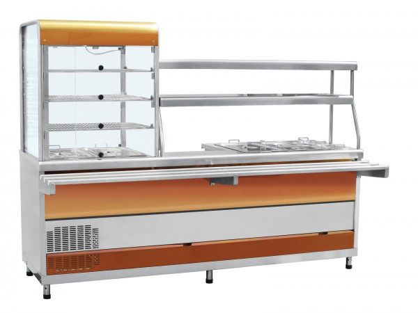 Прилавок-витрина холодильный мармитный универсальный ПВХМ-70КМУ "красное золото"